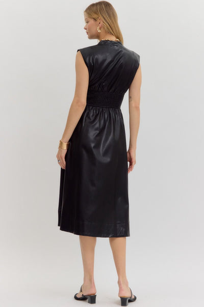 Faux Leather Sleeveless Midi Dress