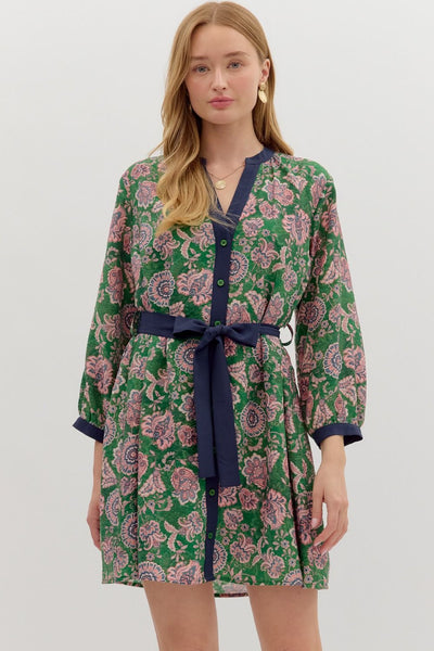 Paisley Pattern ¾ Sleeve Mini Dress