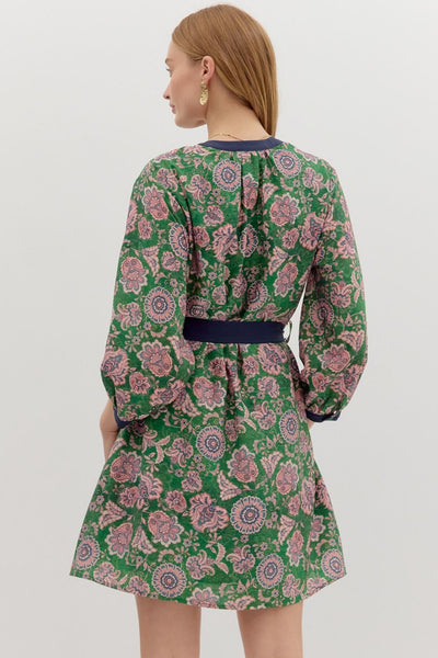 Paisley Pattern ¾ Sleeve Mini Dress