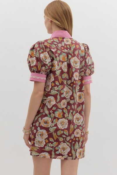 Floral Print Short Puff Mini Dress