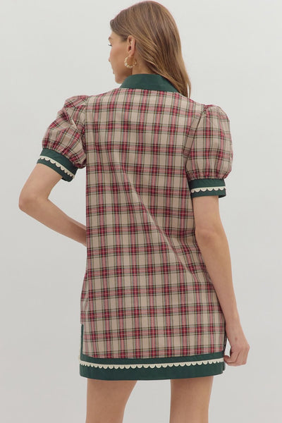 Plaid Pattern Puff Sleeve Mini Dress