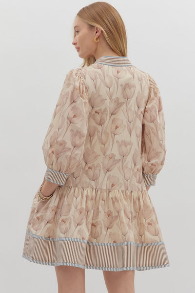 Floral Cuff Band ¾ Sleeve Mini Dress