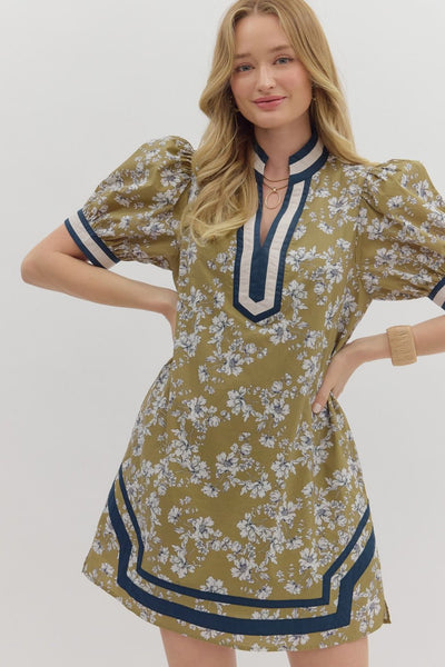 Floral Short Puff Sleeve Mini Dress