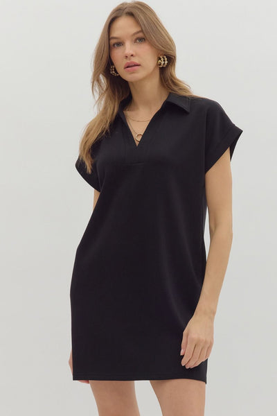Spread Collar V-Neck Pullover Mini Dress