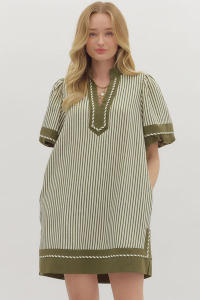 Striped Lantern Sleeves Mini Dress
