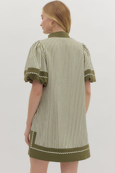 Striped Lantern Sleeves Mini Dress