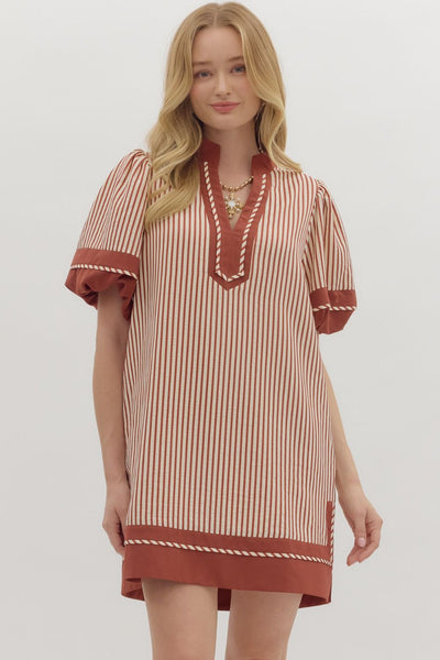Striped Lantern Sleeves Mini Dress