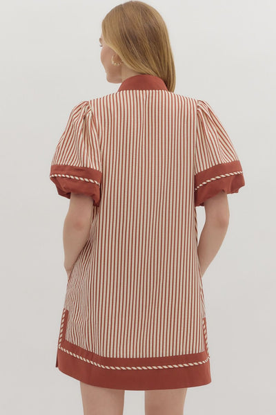Striped Lantern Sleeves Mini Dress
