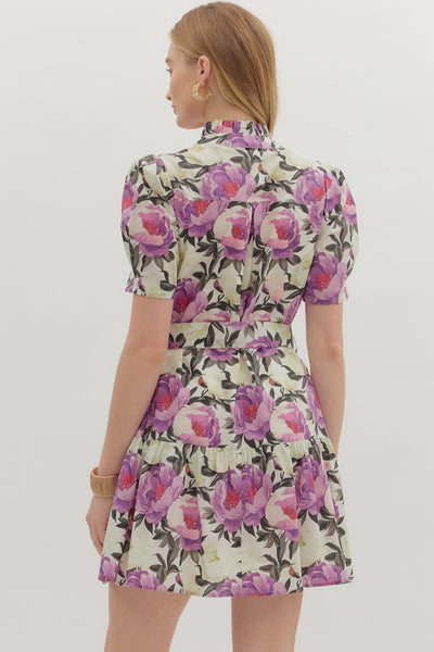 Floral Puff Shoulder Sleeve Mini Dress