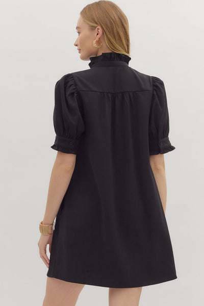 Solid Short Puff Sleeve Mini Dress