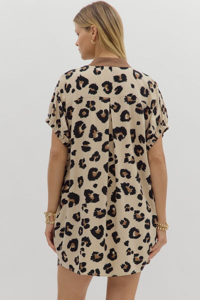 Oversized Leopard Pattern Mini Dress