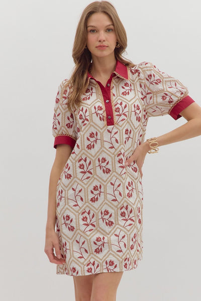 Floral Embroidered Short Sleeve Mini Dress