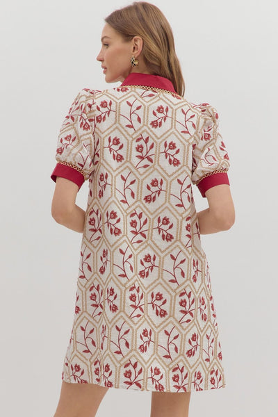Floral Embroidered Short Sleeve Mini Dress