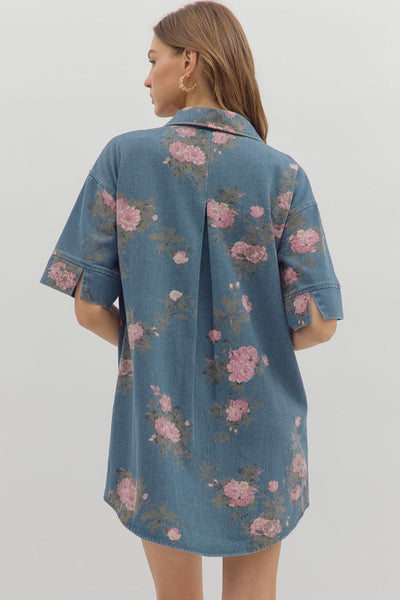Floral Elbow-Length Sleeve Shirt Dress