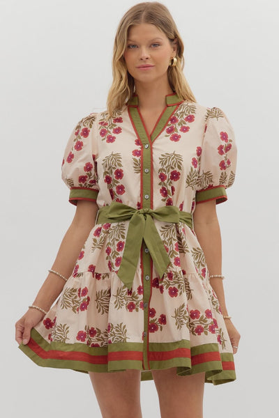 Floral Puff Sleeve Ruffle Hem Mini Dress