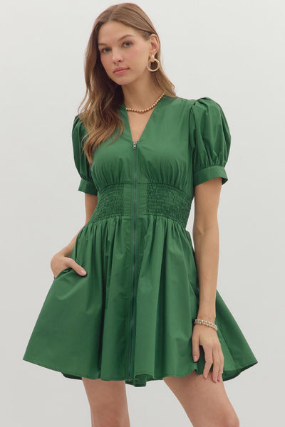 Short Puff Sleeve V-Neck Mini Dress