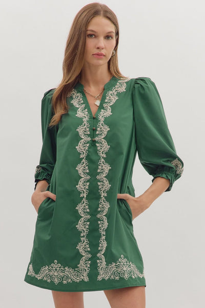 Solid 3/4 Sleeve Mini Dress