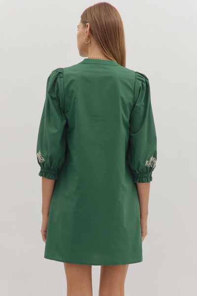 Solid 3/4 Sleeve Mini Dress