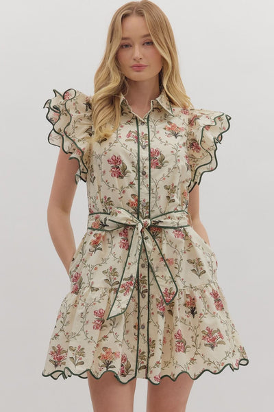 Floral Tiered Flutter Sleeve Mini Dress