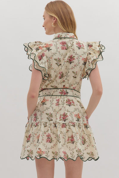 Floral Tiered Flutter Sleeve Mini Dress