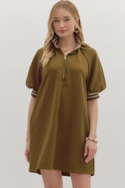 Solid Front Zipper Mini Dress