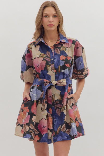Floral Print Puff Sleeve Mini Dress