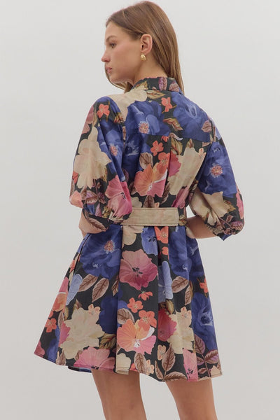 Floral Print Puff Sleeve Mini Dress