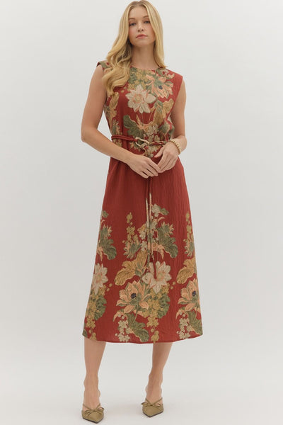 Floral Print Sleeveless Midi Dress
