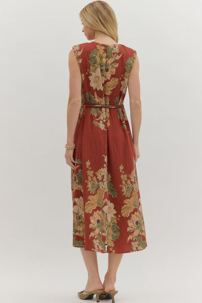 Floral Print Sleeveless Midi Dress