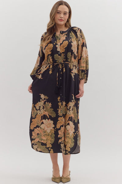 Floral Print Long Sleeve Midi Dress