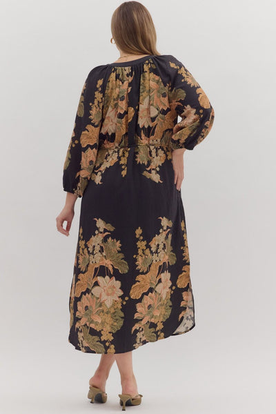 Floral Print Long Sleeve Midi Dress