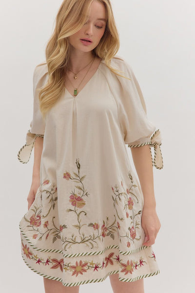 Floral Embroidery Raglan Sleeve Mini Dress