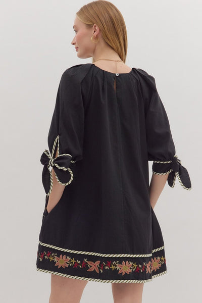 Floral Embroidery Raglan Sleeve Mini Dress