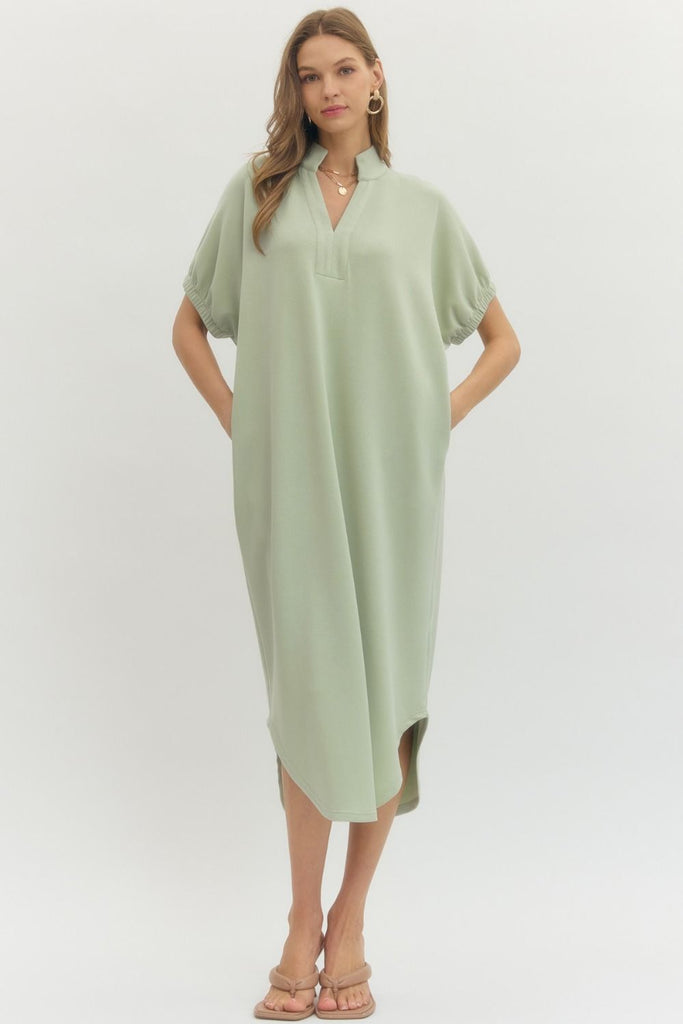 Solid Short Sleeve Midi Dress