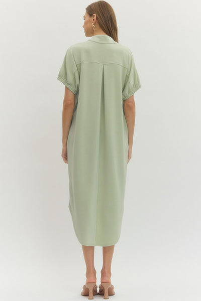 Solid Short Sleeve Midi Dress