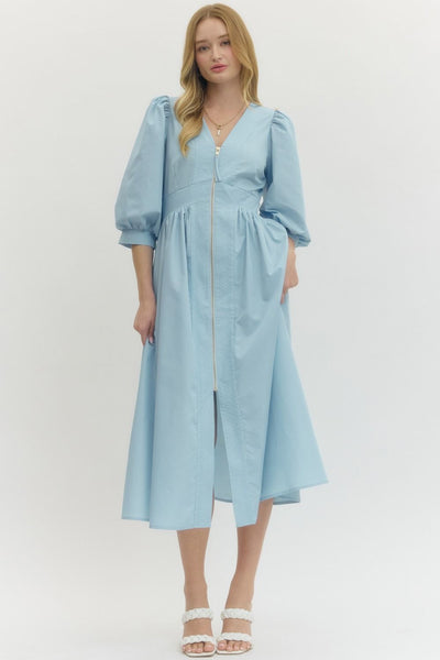 Solid ¾ Sleeve Midi Dress