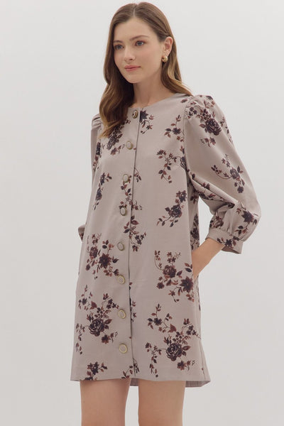 Floral Long Puff Sleeve Mini Dress