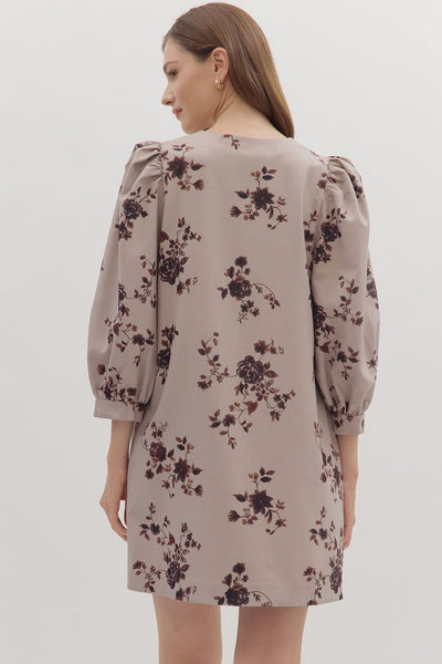 Floral Long Puff Sleeve Mini Dress
