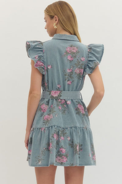 Floral Print Flutter Sleeve Mini Dress