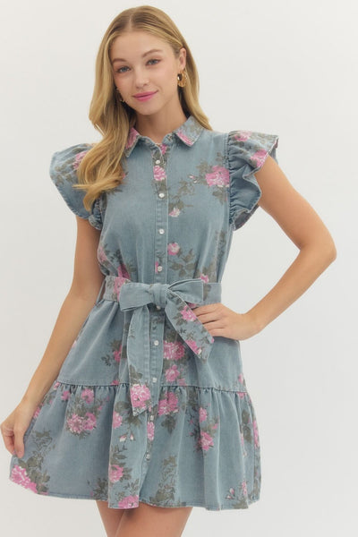 Floral Print Flutter Sleeve Mini Dress
