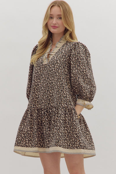 Animal Print 3/4 Sleeve Mini Dress