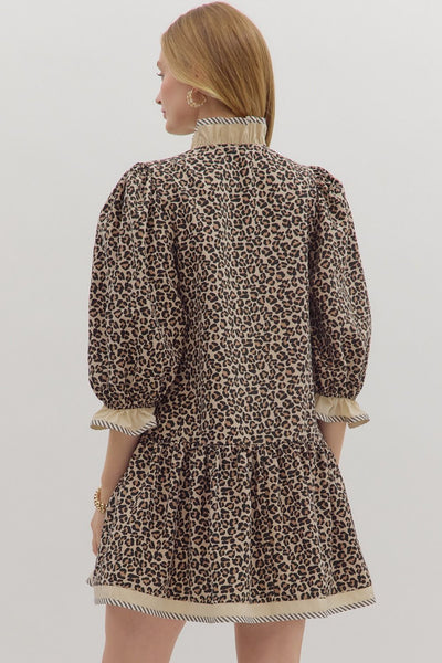 Animal Print 3/4 Sleeve Mini Dress