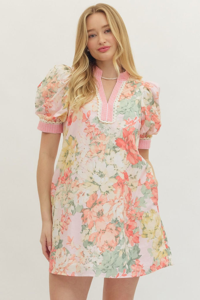 Floral Short Puff Sleeve Mini Dress