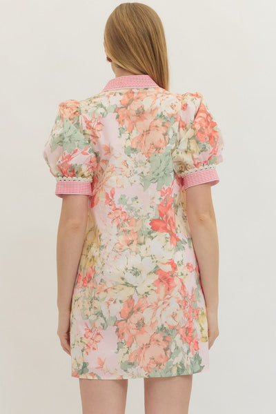 Floral Short Puff Sleeve Mini Dress