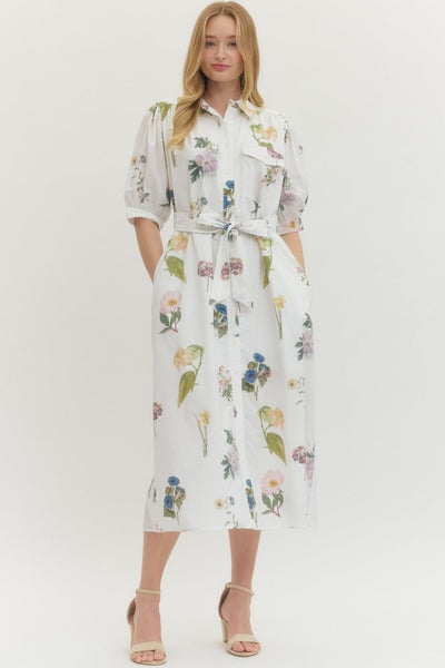 Floral Short Puff Sleeve Midi Dress