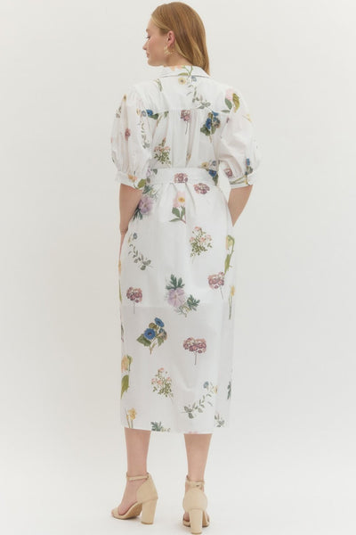 Floral Short Puff Sleeve Midi Dress