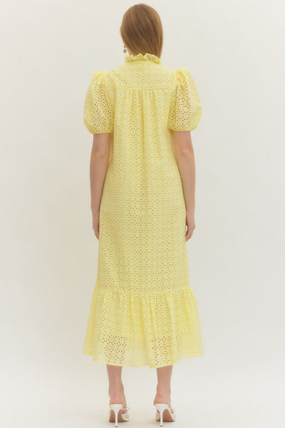 Eyelet Short Puff Sleeve Midi Dress