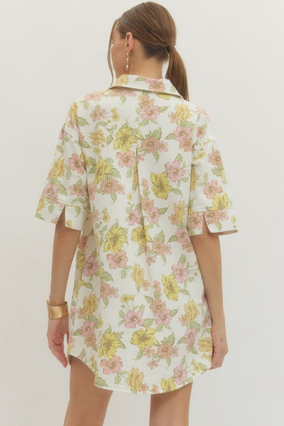 Floral Half Sleeve Mini Shirt Dress
