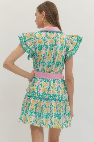 Floral Flutter Short Sleeve Mini Dress