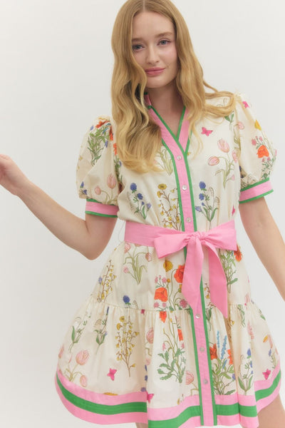 Floral Print Puff Sleeve Mini Dress